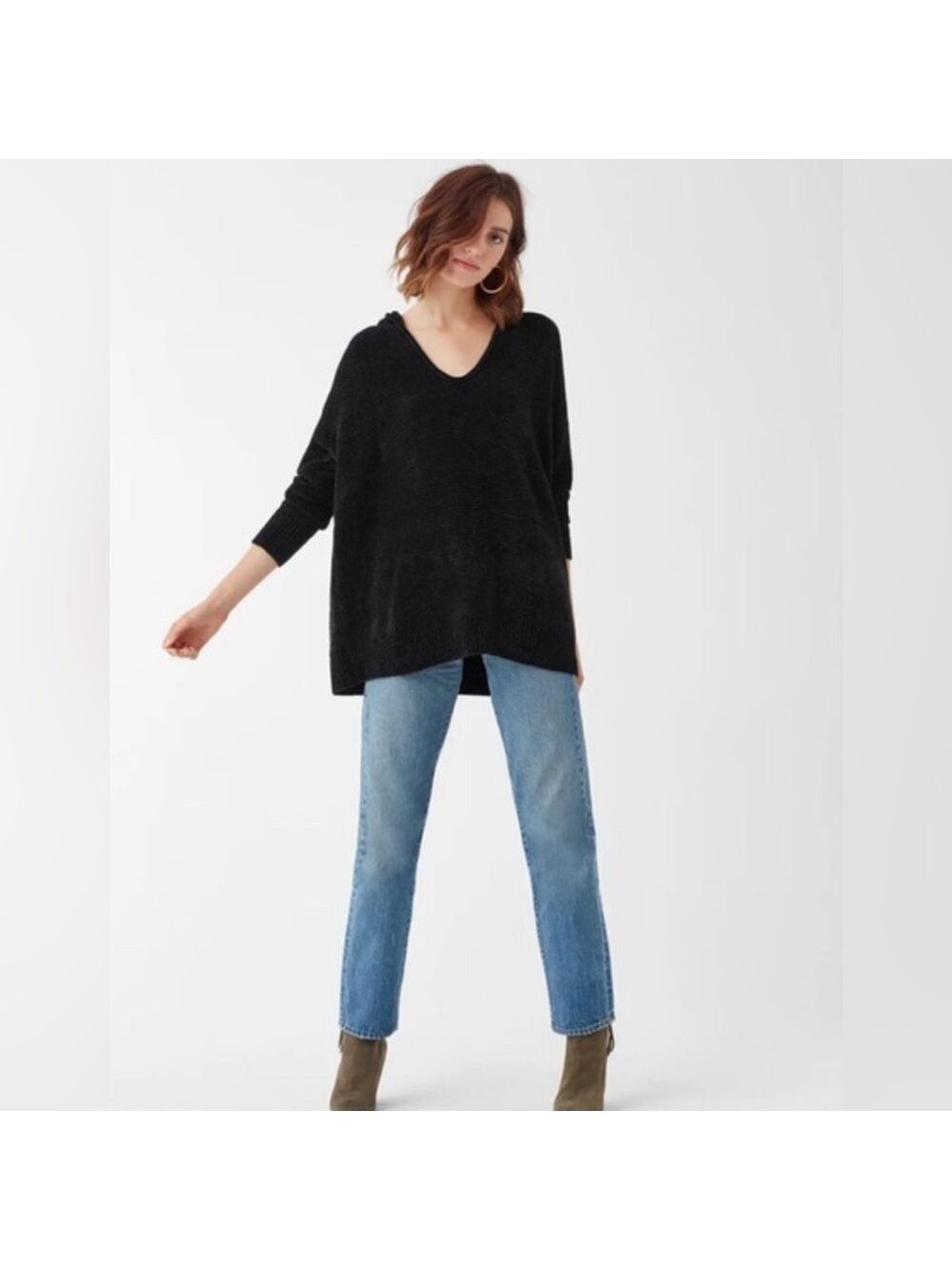 Womens Splendid Aurora Chenille V-neck Hooded Oversized Sweater. Size S